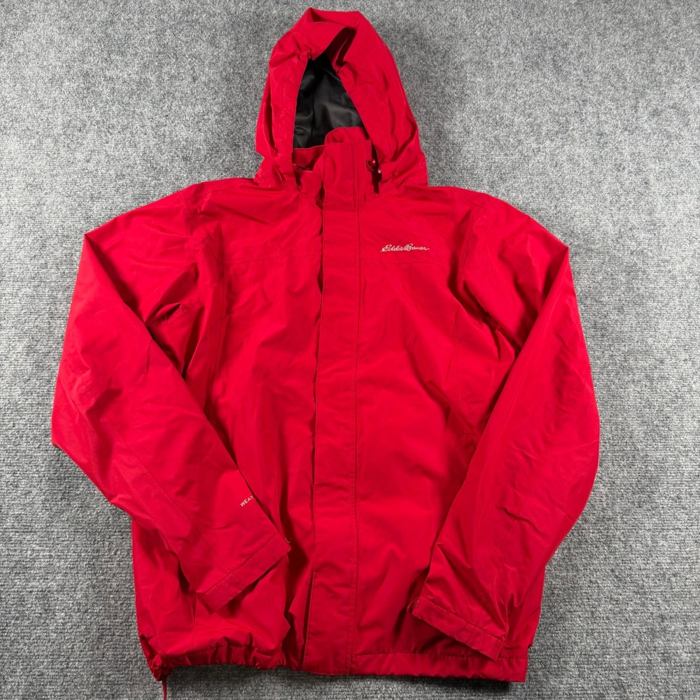 Eddie Bauer Rain Jacket Mens Medium Red WeatherEdge Waterproof Hooded Shell